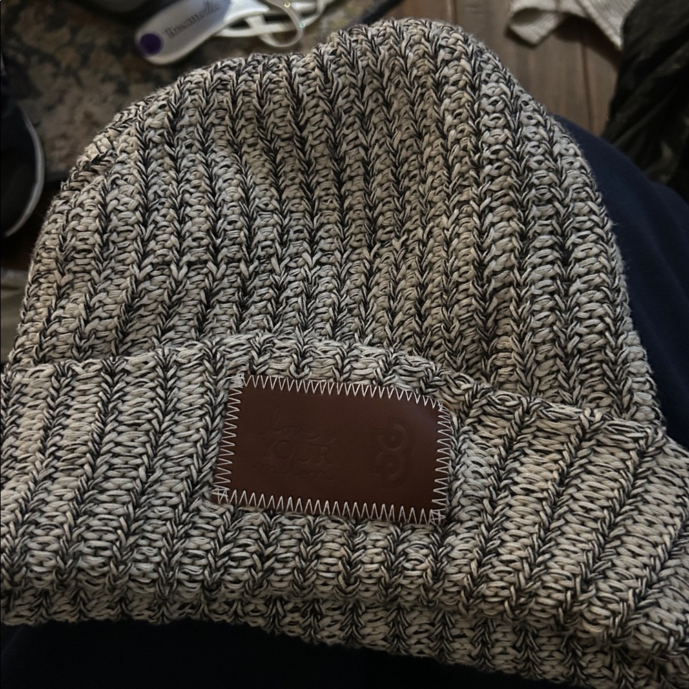 Love Your Melon Brown Patch Knit Beanie